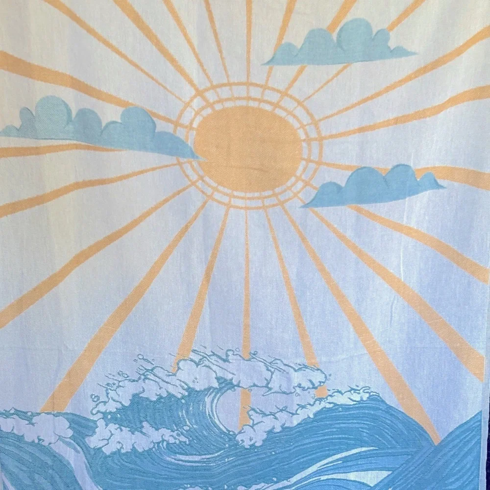 SWELL DAY SUN + OCEAN Tapestry Wall Art Woven Green + Mustard Blue + Yellow NEW!